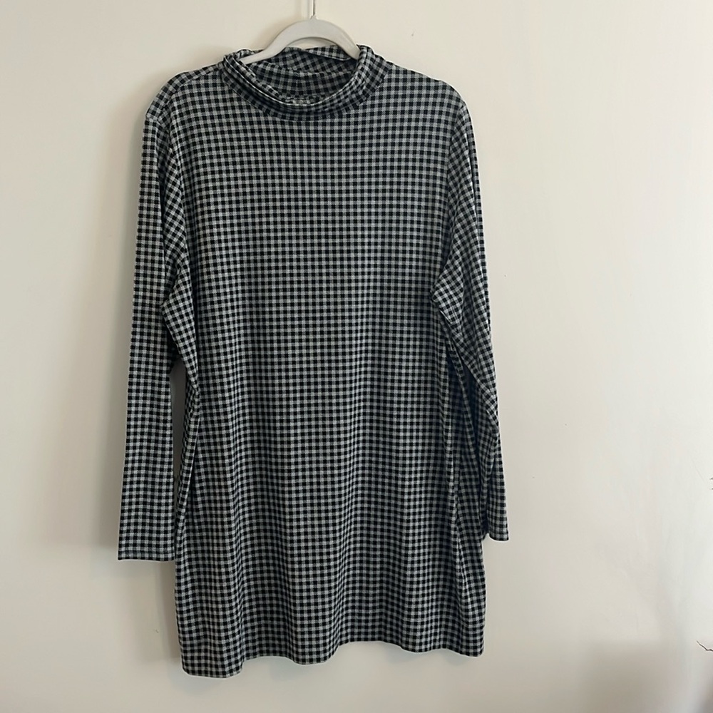 J.Jill Luxe Supima Turtleneck Tunic Cotton Modal Check Gray Black XL Casual